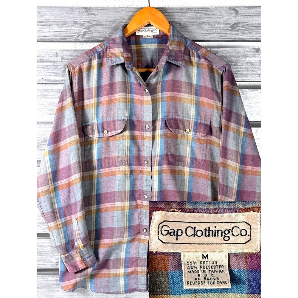 Vintage 80s Gap Clothing Co. Mens M Plaid Button Down Long Sleeve Shirt western